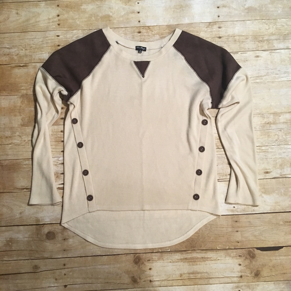 Cream and brown soft & suede sweater
